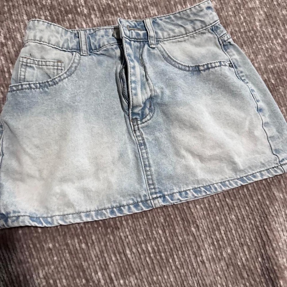 SHEIN Petite XXS Light Blue Distressed Denim Mini Skirt Acid Wash Casual